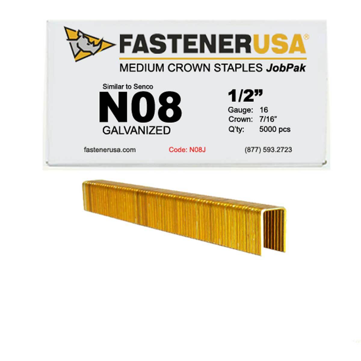 1/2″ LEG x 7/16″ CROWN 16GA GALV N08 STAPLES 5,000ct | N08J