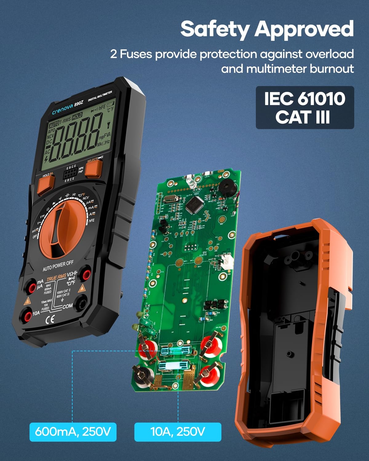 Digital Multimeter 6000 Count True RMS Auto Range NCV Temperature AC DC Tester