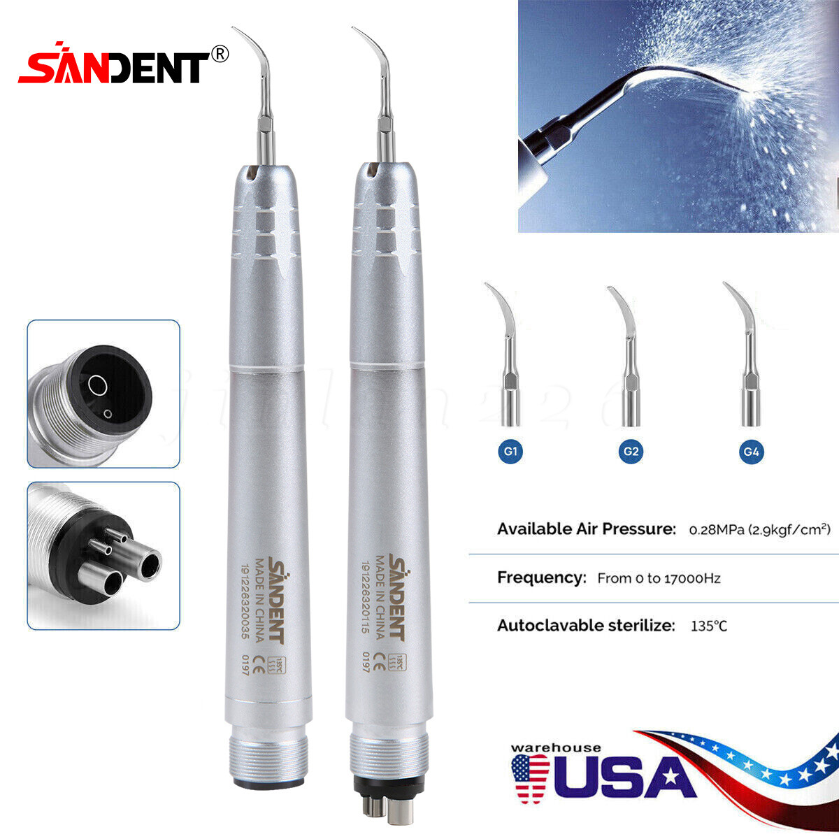 Dental Ultrasonic Air Scaler Handpiece 2&4Hole w 3Tips&Scaler Tips&Wrench Key US