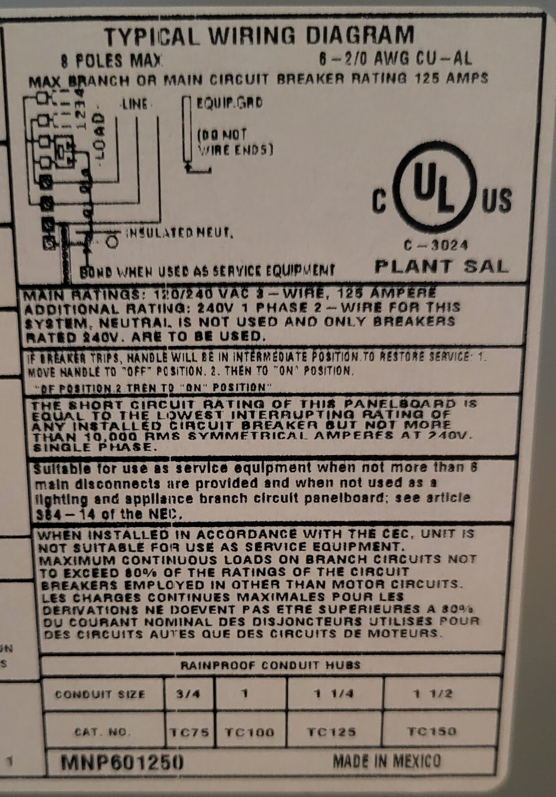 GE thql2150gft Midwest Electric UG412RMW250 50 Amp 240-Volt Spa Panel 120/240V