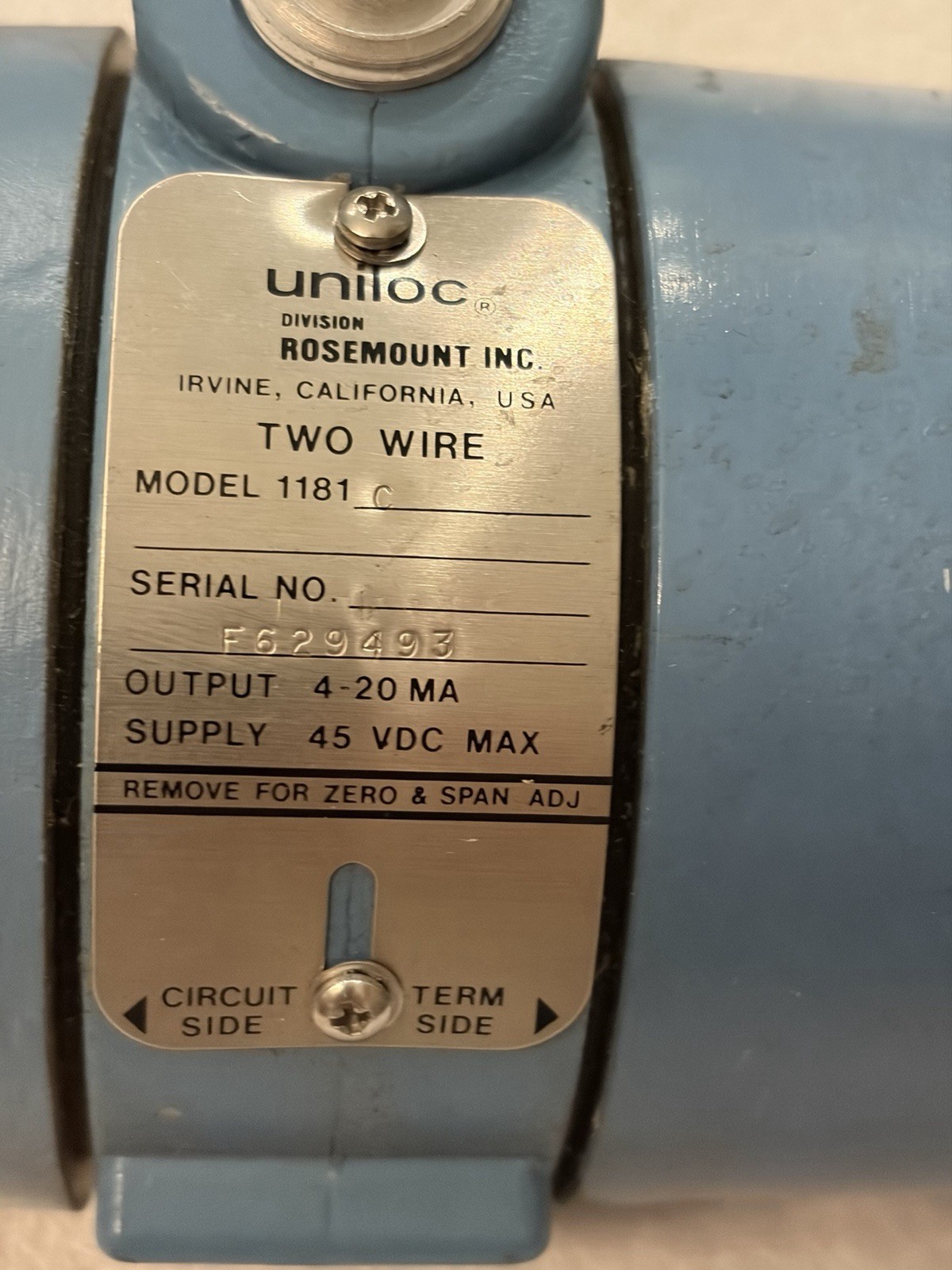 Rosemount Uniloc 1181C Conductivity Transmitter 4-20mA Explosion Proof 5-85C