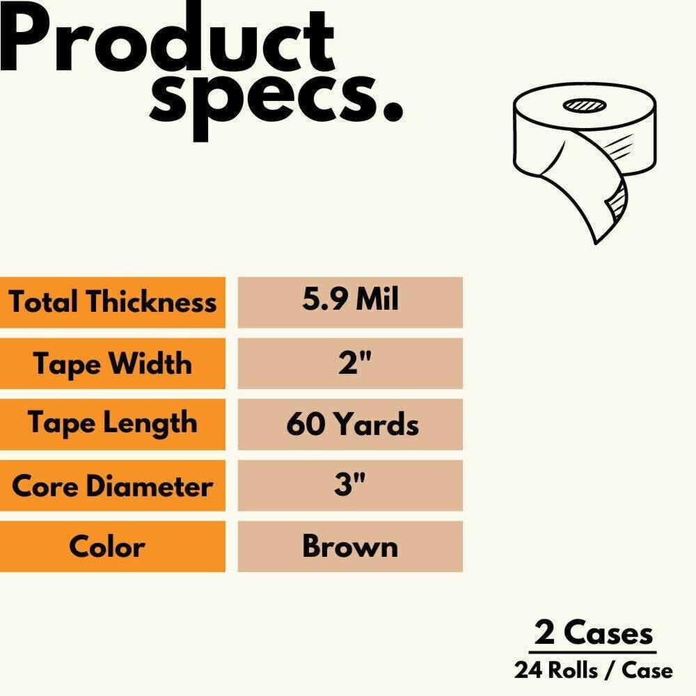 5.9 Mil Tan Carton Sealing Tape 48 Rls Flatback Packaging Tape 2″ x 60 Yds