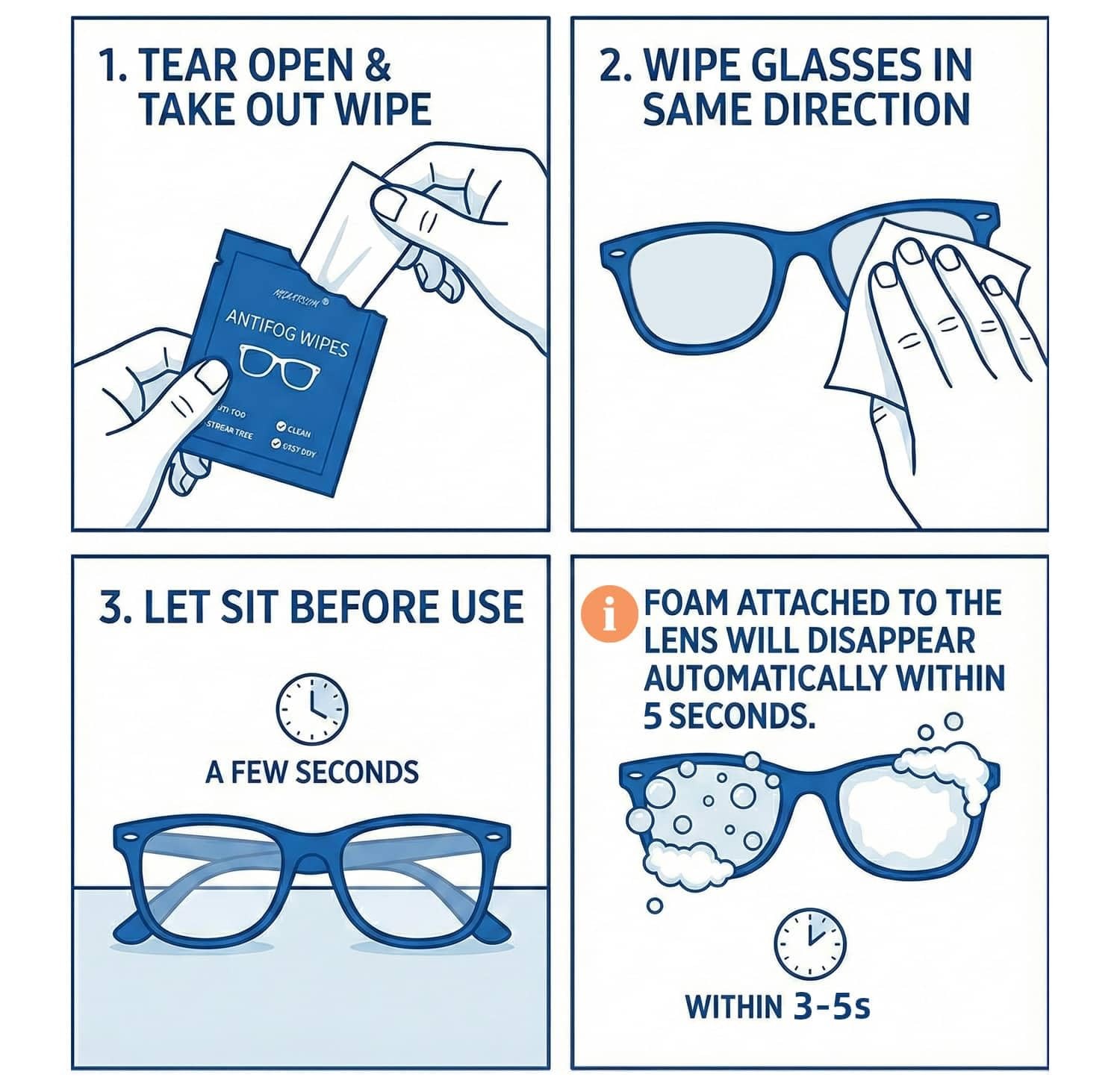 Ageantscom Anti-Fog Wipes for Glasses – Eye 1 Count (Pack of 100), Blue