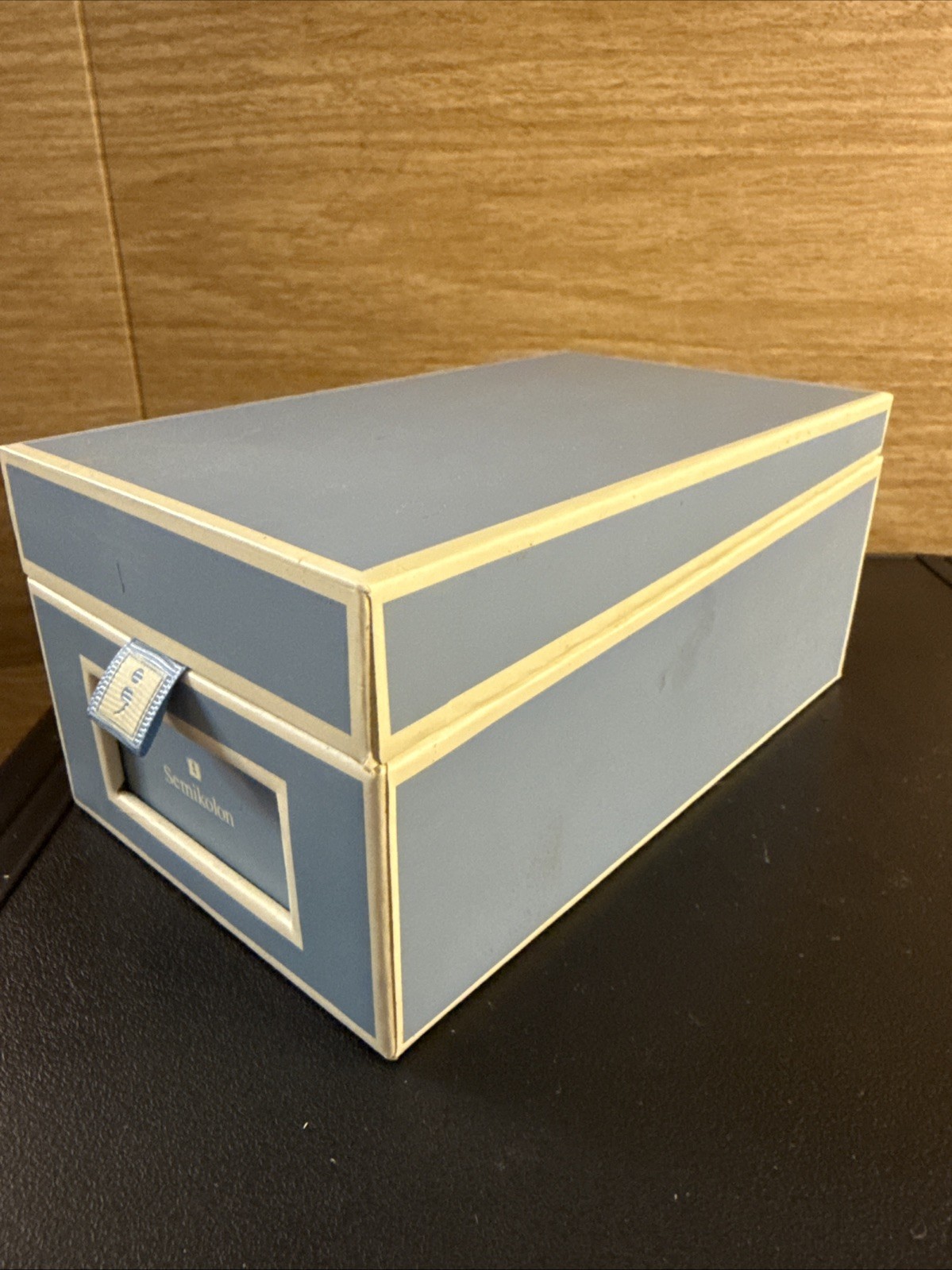 Semi Colon Business Card File Box with Alphabetical Divider Cards. Lift Tab