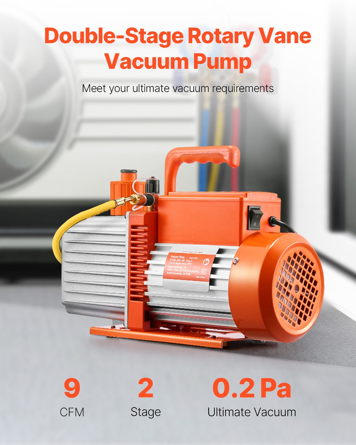 Uimoso 9 CFM 2-Stage Rotary Vane Vacuum Pump with Oil for HVAC Systems