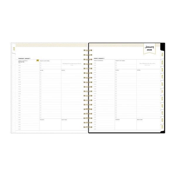 2026 Daily/Monthly Planner 8"x10" Rugby Stripe Black Frosted