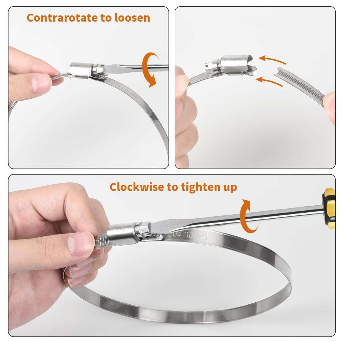 6 Pcs 6 Inch Hose Clamps Stainless Steel Heavy Duty Dryer Hose Clamp Duct Clamps