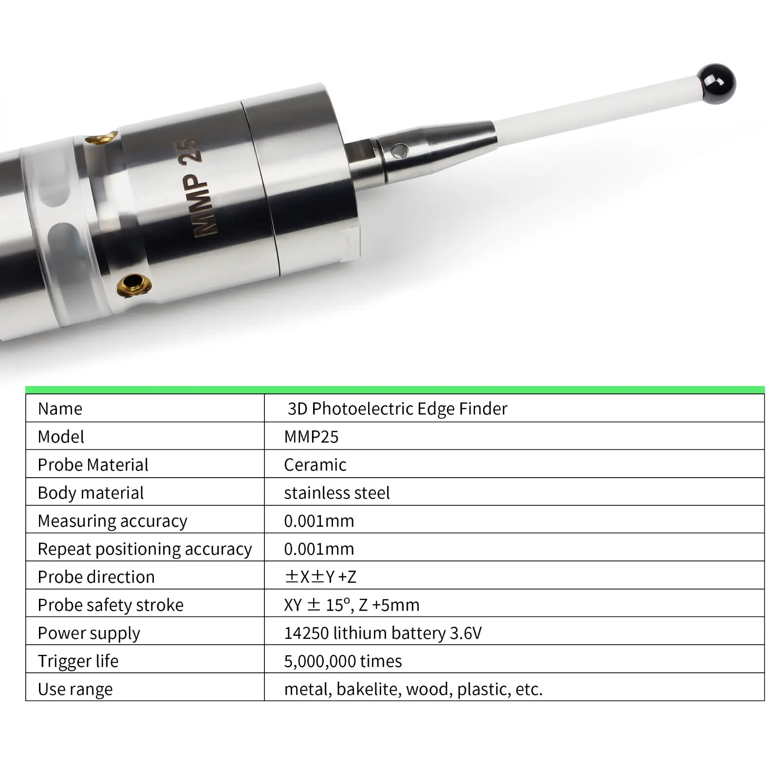 MMP25 3D Light Edge Finder CNC Machining Center Sub-center Rod detection sensor