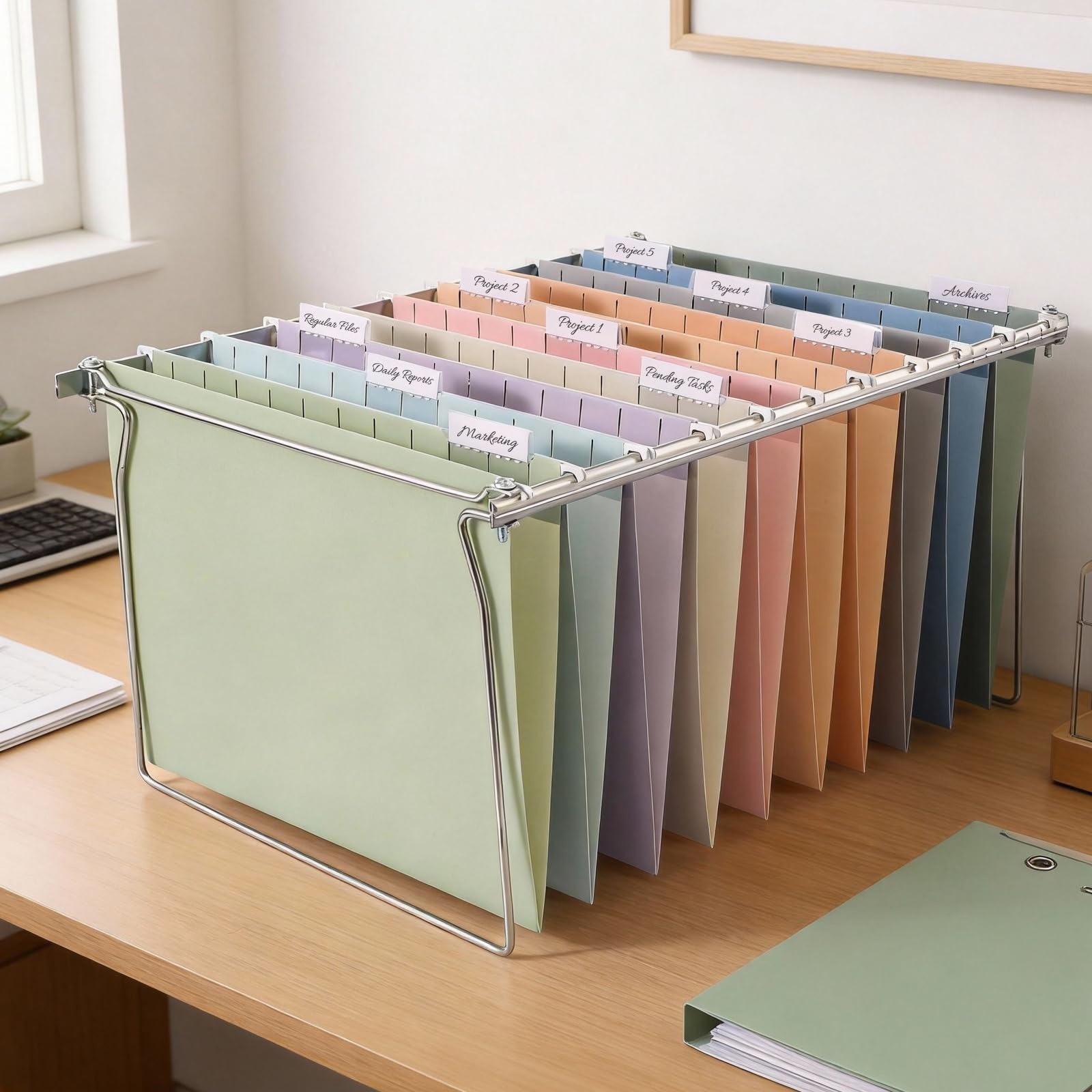 SUNEE Hanging File Folders, 50 Pack Letter Size Hanging File Folders with 1/5-cu