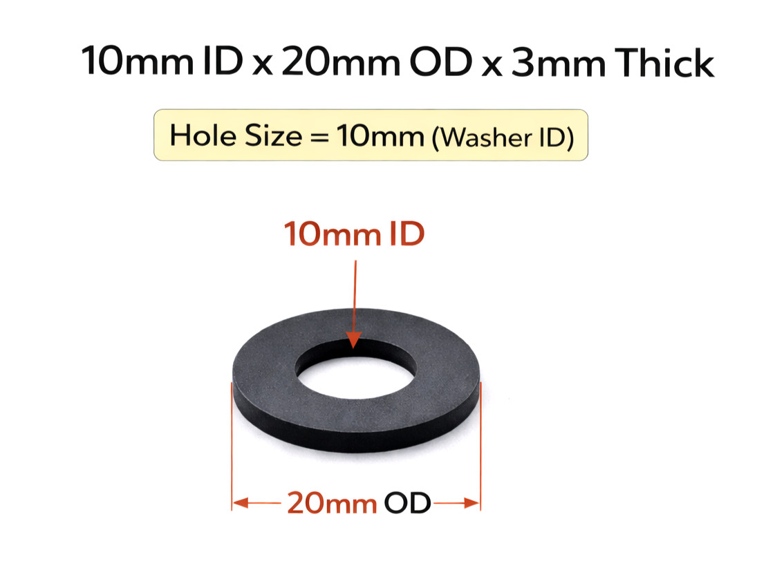 Rubber Washers 10mm ID x 20mm OD x 3mm Thick Oil Resistant Various Package Sizes