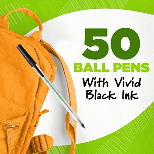 Ballpoint Pens 50 Count 1.0mm Medium Point Black Ink Recycled Plastic For