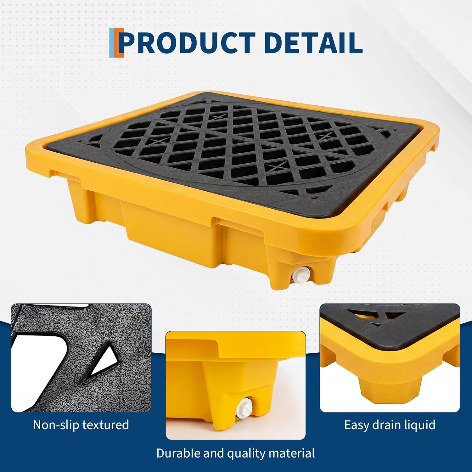 Spill Containment Pallet for 1 Drum 1500 lbs Capacity HDPE Tray 26.5×26.5×6″