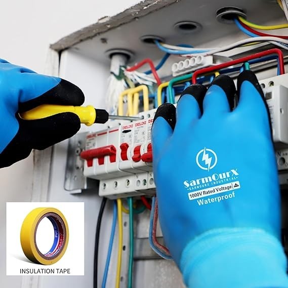 1000V High Voltage Electrical Gloves Insulated Rubber, Waterproof Non-Slip Palm