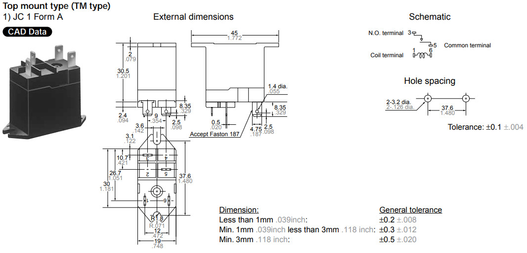 New Panasonic MATSUSHITA – JC1A-TM-DC24V – Compact Power Relay, 24 VDC, 10A SPST