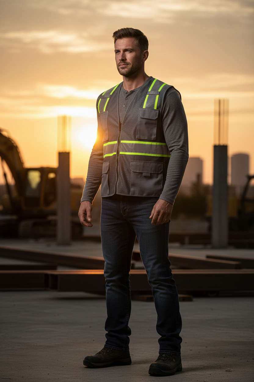 Grey Two Tones Safety Vest ,With Multi-Pocket Tool