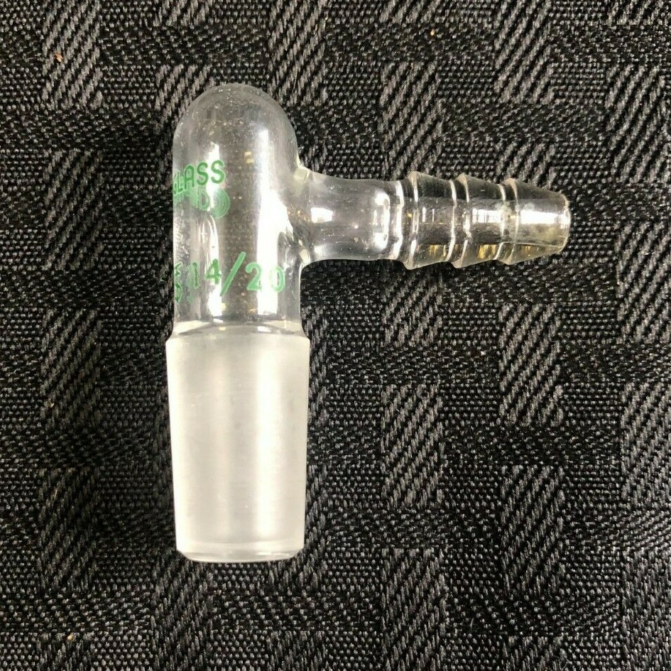 Chemglass 14/20 90° Bent Glass Inlet Adapter w/ 10mm Hose Connection, CG-1014-14