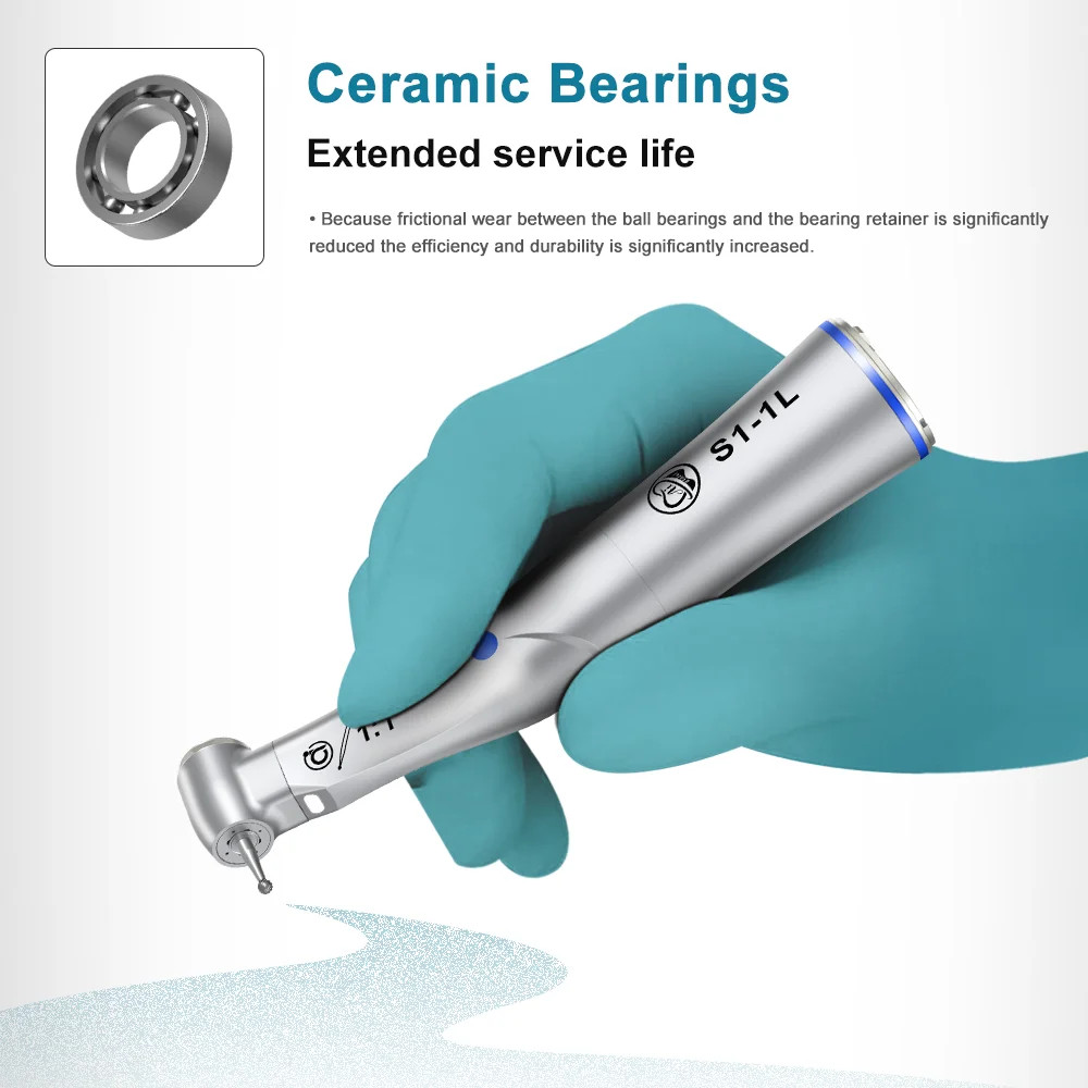 Dental Optic LED 1:1 Direct Drive Contra Angle Handpiece Blue Ring Quattro Spray