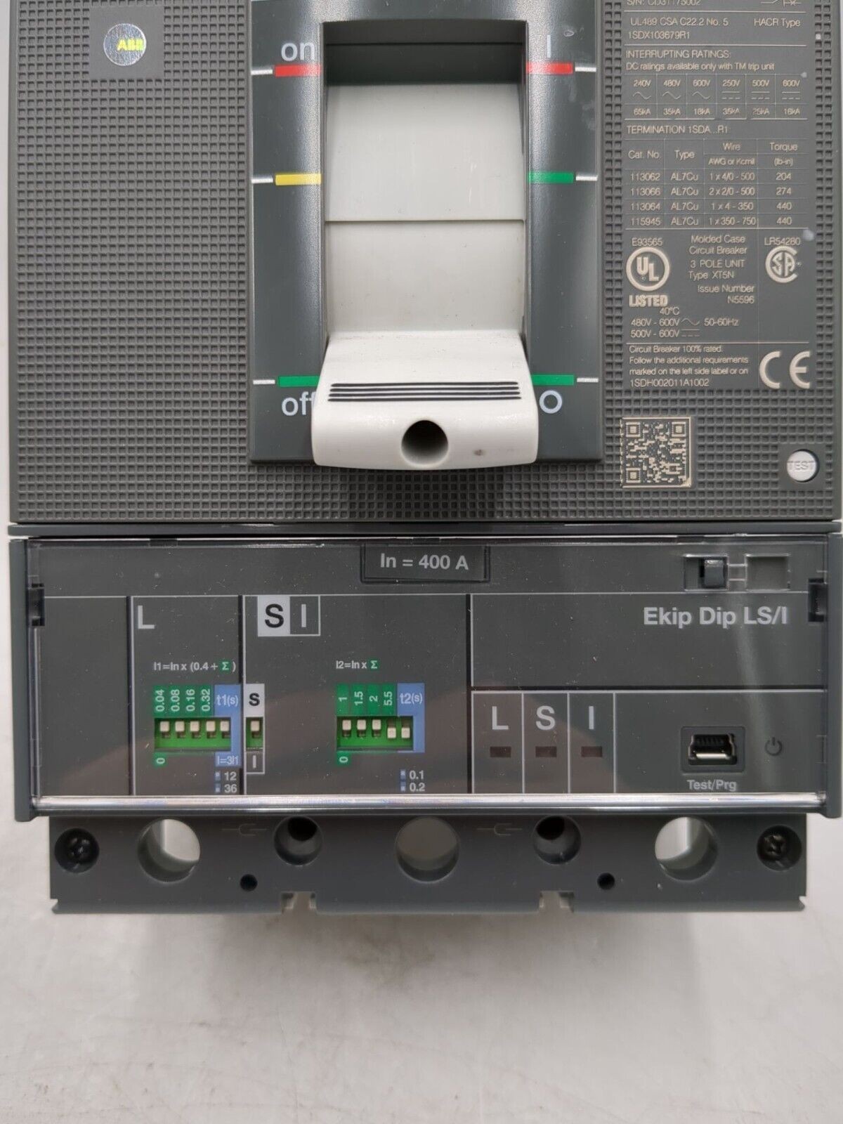 ABB SACE XT5N 400, 1SDX103679R1 Trip, 3 Pole, 400 Amp, 600 Volt, Circuit