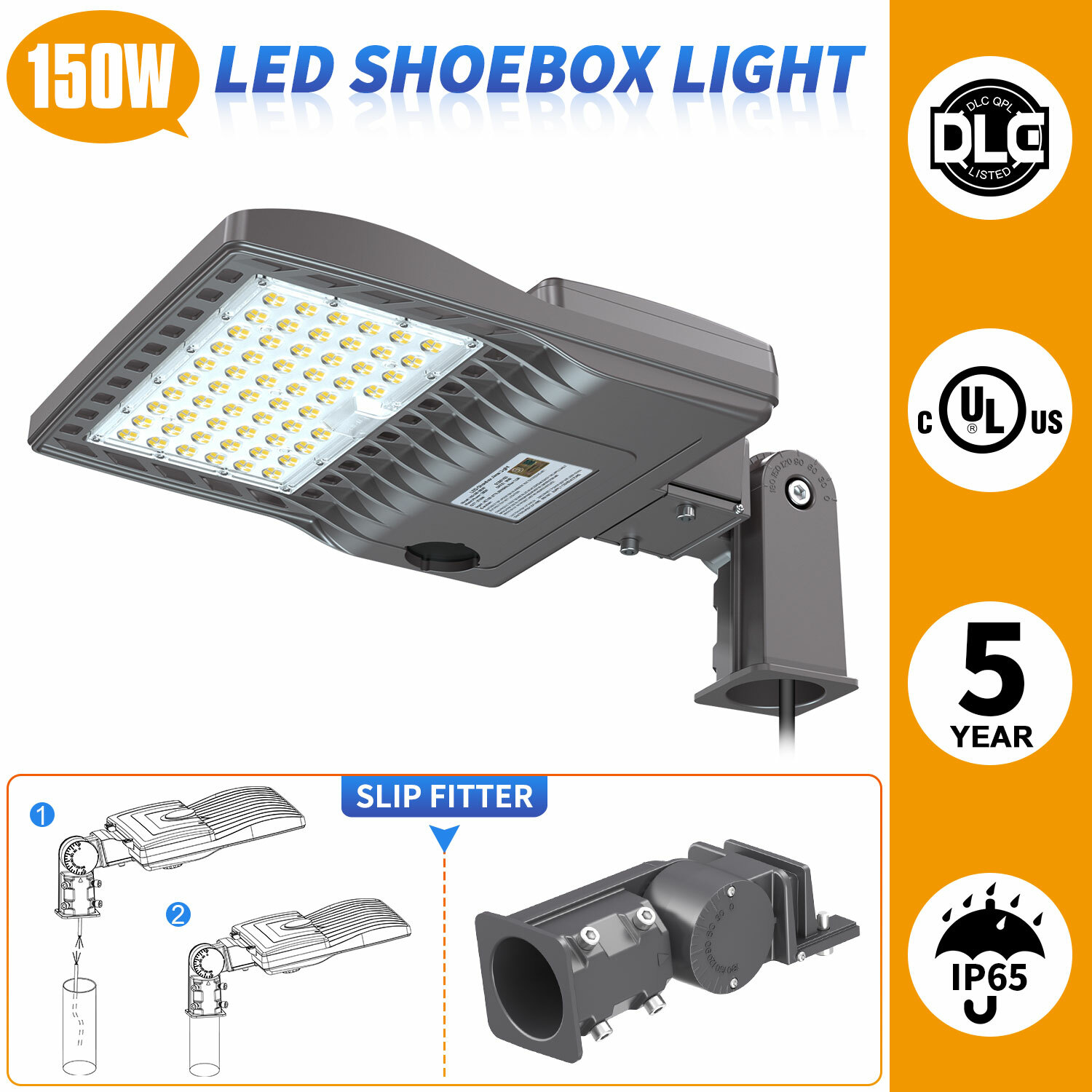 480V LED Parking Lot Bulb 150W Pole Mounted Shoebox Fixture Street Area Lights