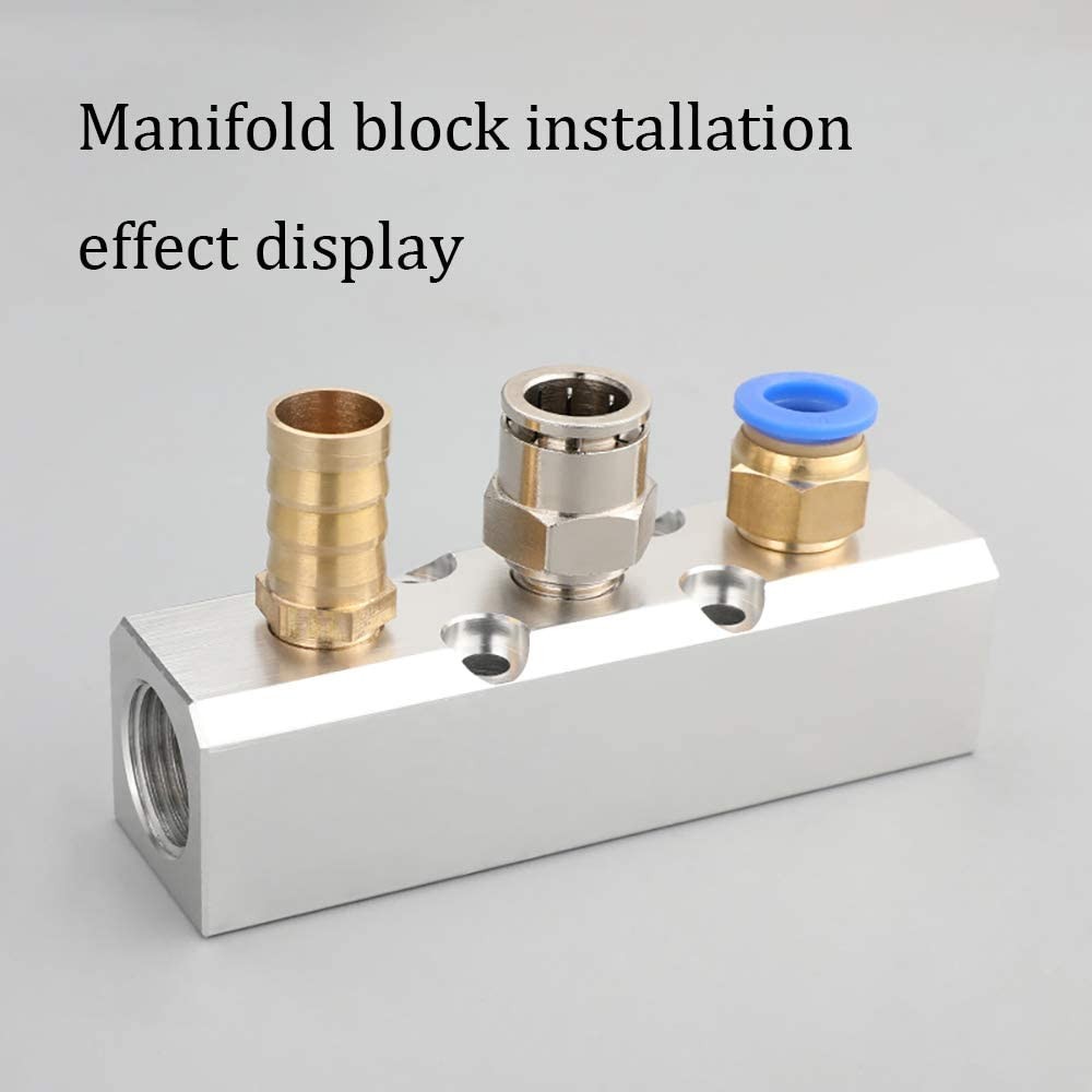 3 Way Pneumatic Manifold Air Distribution Block, G1/2 3 5 Port, Silver