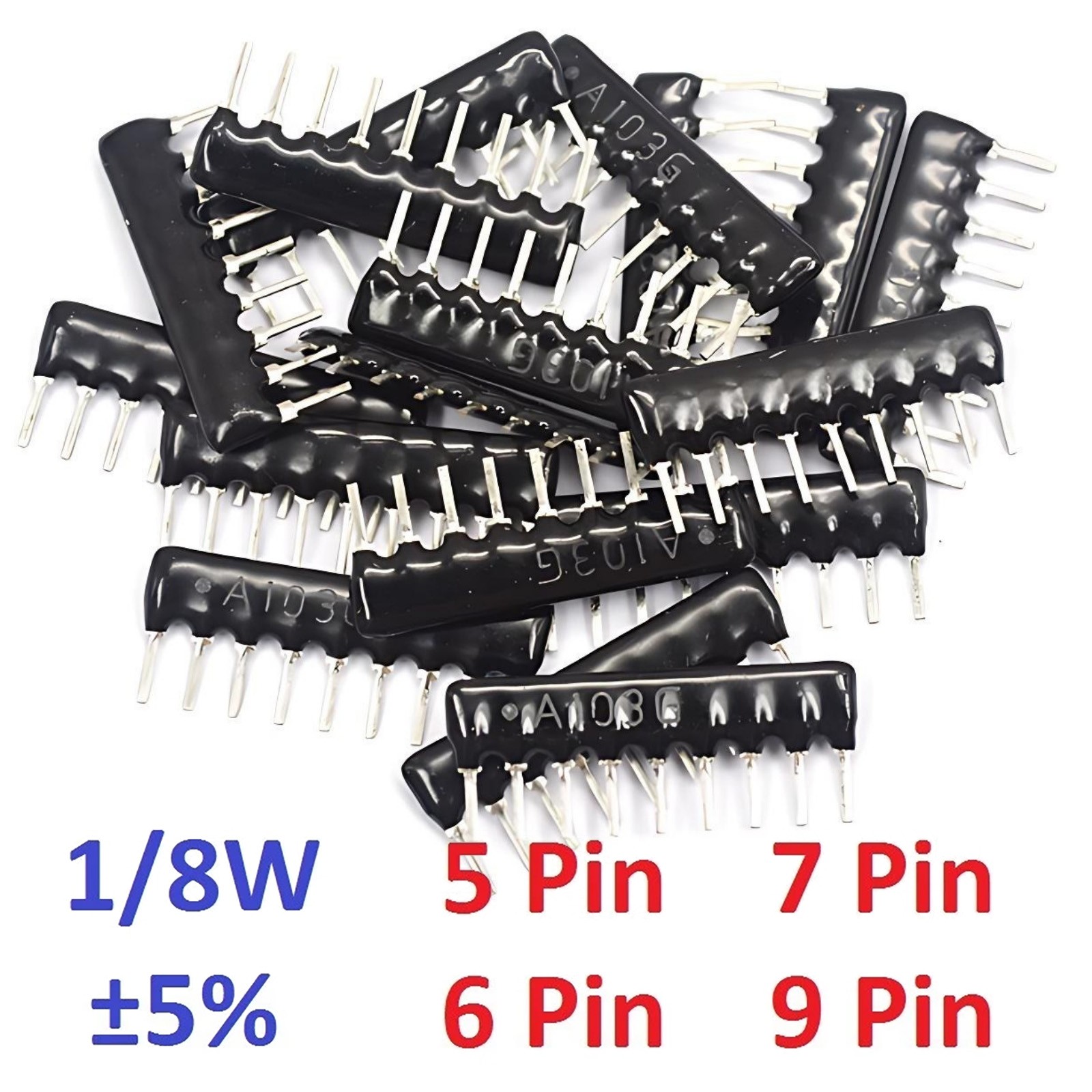 1/8W DIP Network Array Resistors 5 Pin 6 7 9 Pin ±5% Range 100Ω/Ohm to 100KΩ/Ohm