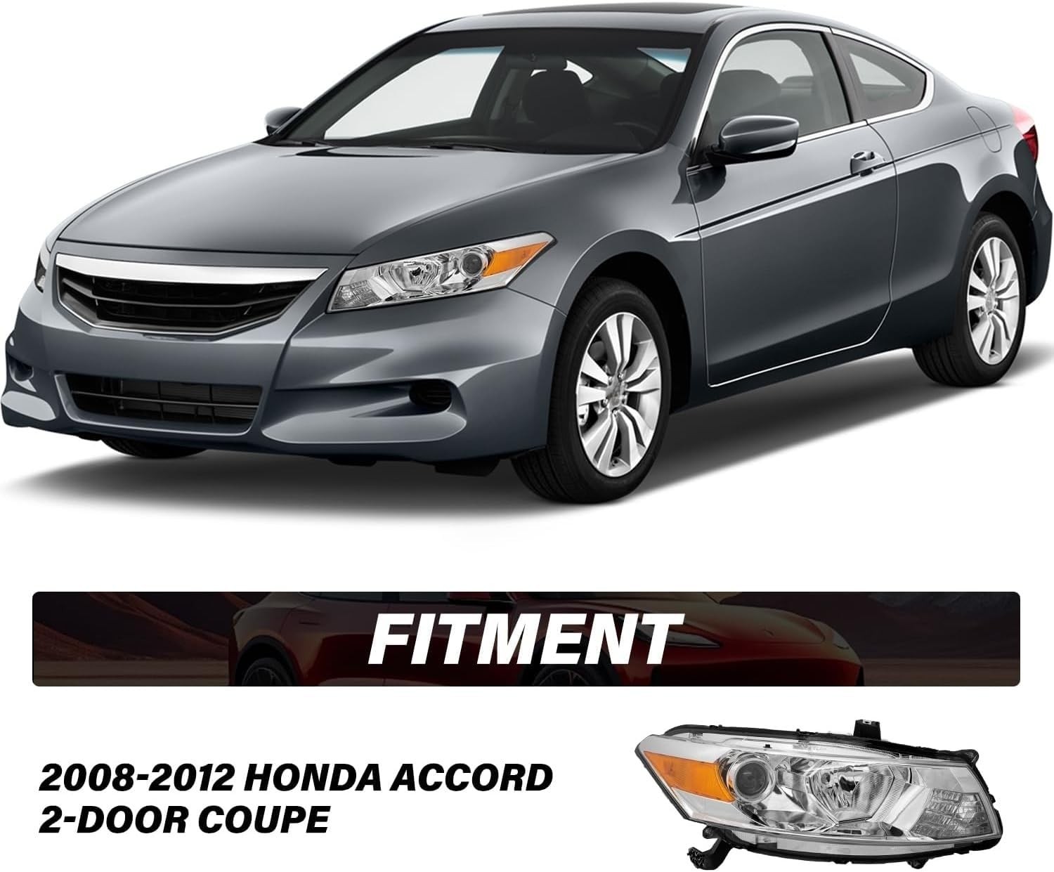 Headlight 2008-2012 Honda Accord Coupe Projector Chrome Amber Reflector (L+R)