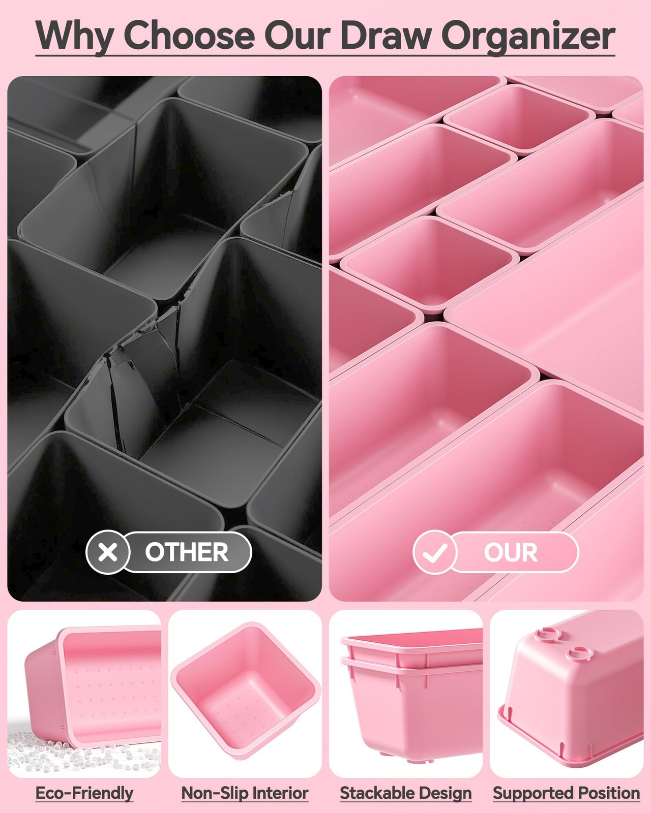 KEMETHY 25 PCS Plastic Drawer Organizers Set, 4 Sizes Vanity Organizer, Makeu…
