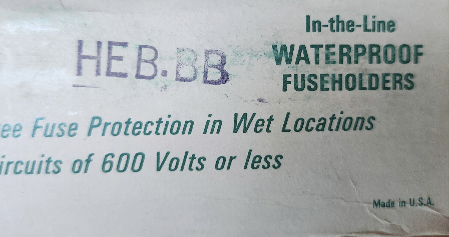 BUSSMAN TRON In-the-Line WATERPROOF FUSEHOLDER 30 AMP 600 VOLTS HEB-BB