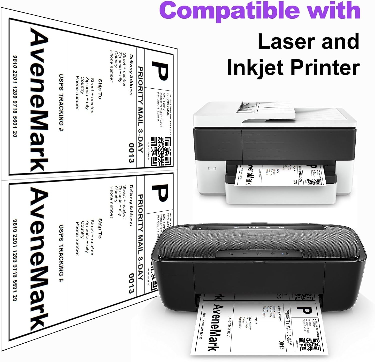 100 Sheet Half Page Shipping Labels 8.5 x 11 Sheets White Permanent Adhesive