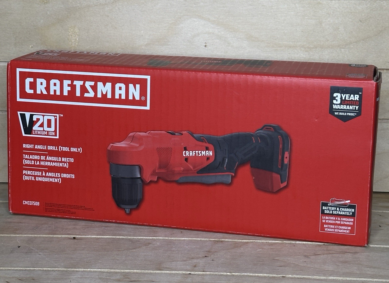 Craftsman V20 Cordless 3/8-Inch Right Angle Drill (Tool Only) CMCD750B – New