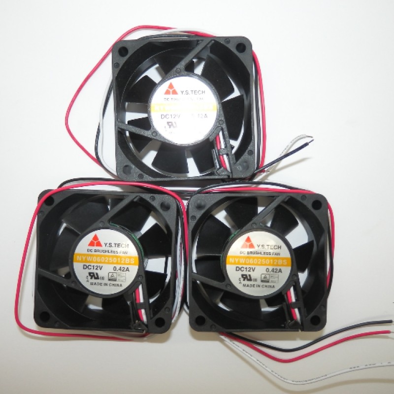 Pack of 3 Y.S Tech NYW06025012BS 12V 0.42A 2.4 x 2.4 x 1.0 in Cooling Fan