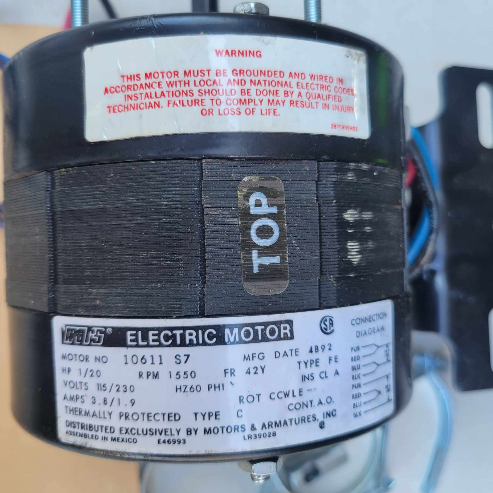 MARS 10611 S7 1/20 HP 115/230V Counter Clockwise 1550 RPM Electric Motor
