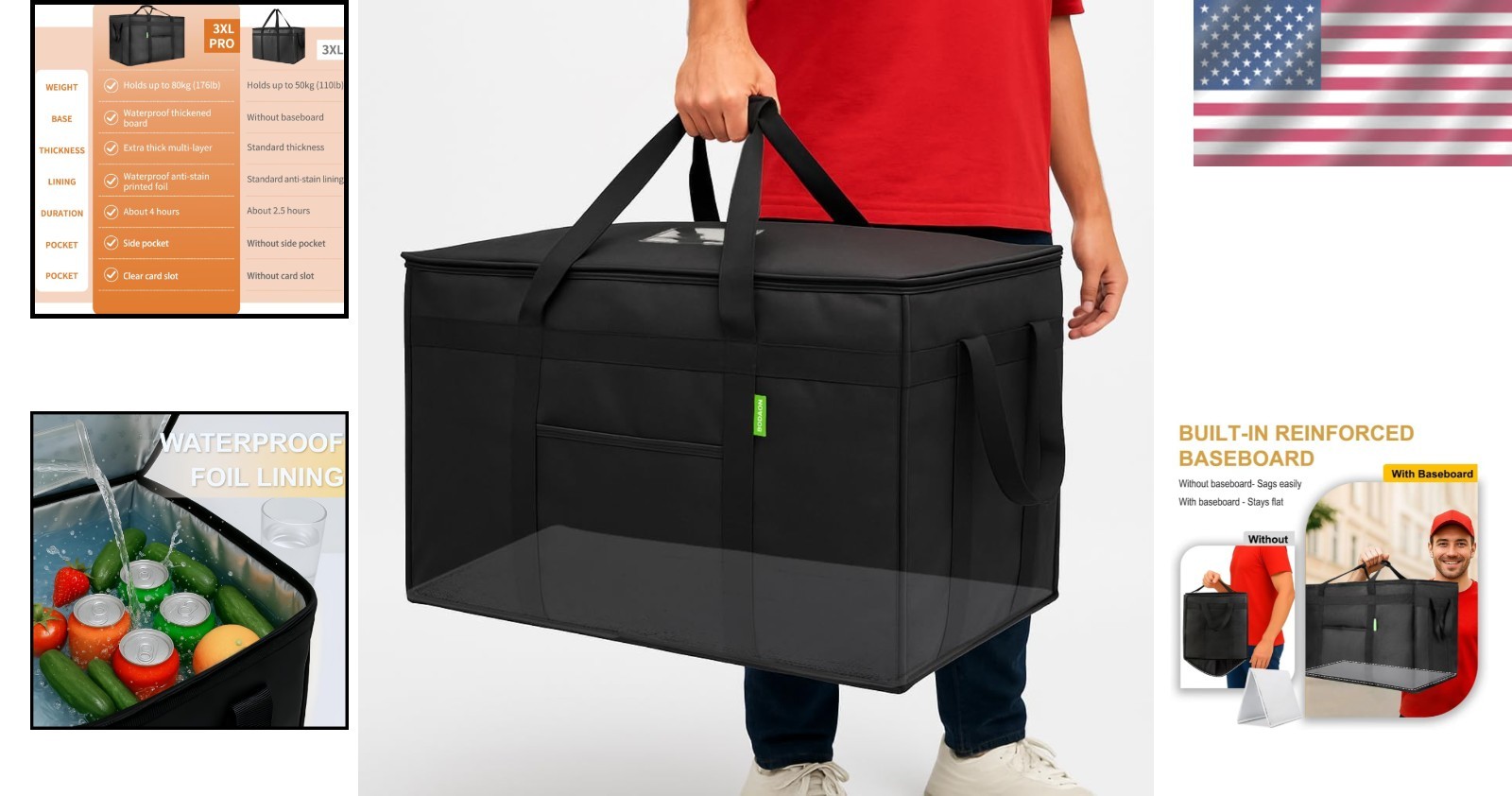 XXXL Insulated Delivery Bag for Pizza & Drinks