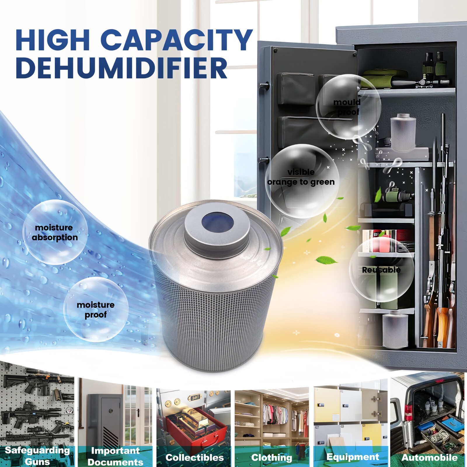 800 Grams Silica Gel Reusable Canister Desiccant, 1 Pack Gun Safe Dehumidifier