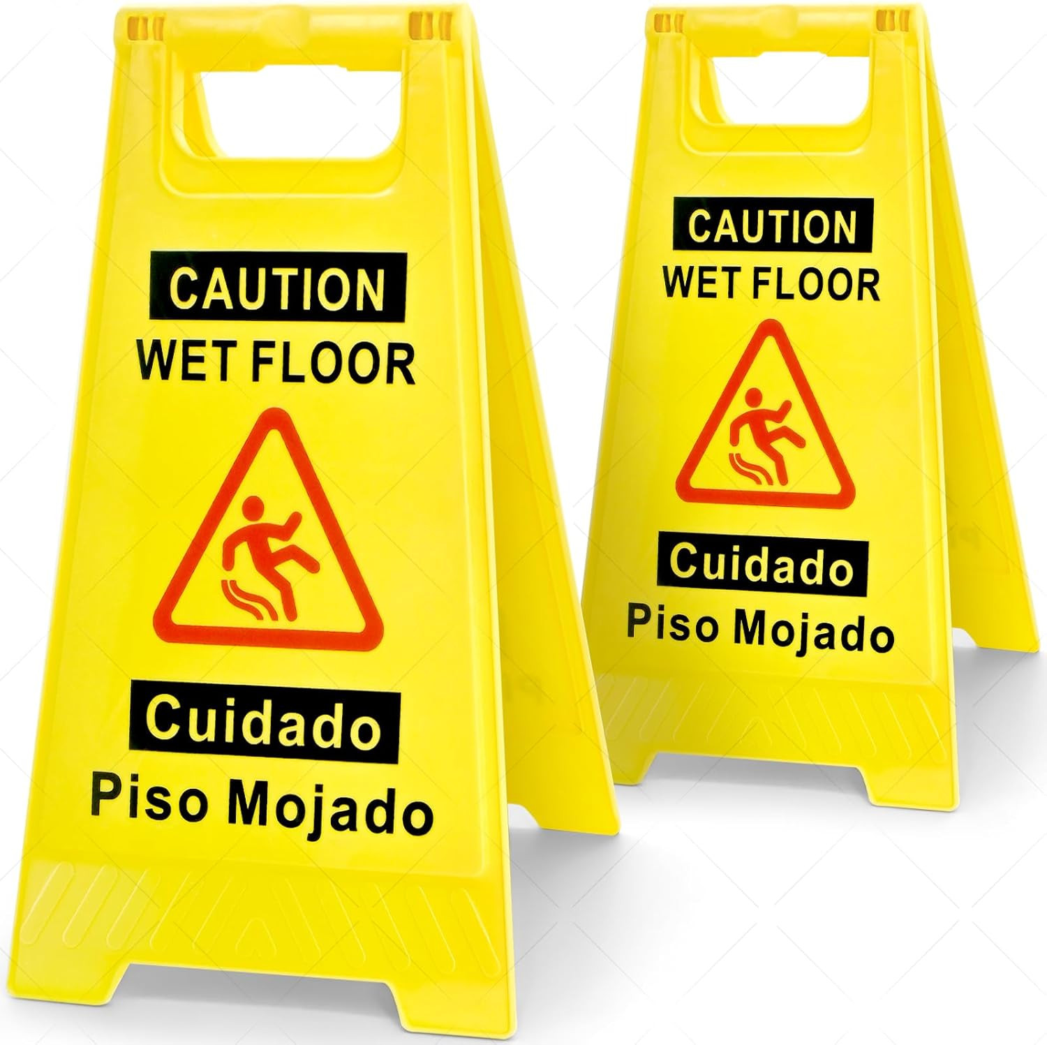 2-Pack Caution Wet Floor Sign 17.5 Height Bright Yellow Double-Sided Folding