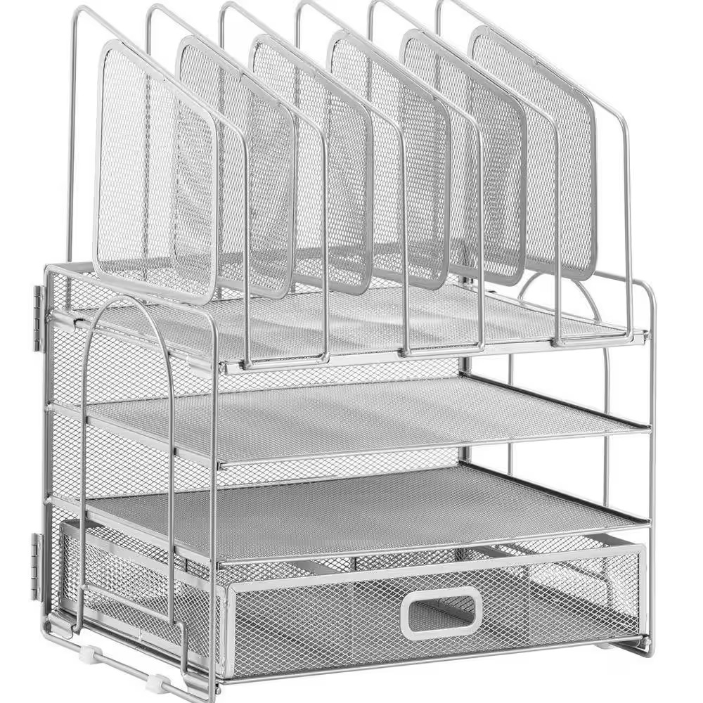 16.14 in X 12.85 in Desk Organizers, 4-Tier Mesh Desk File with 5 Vertical File