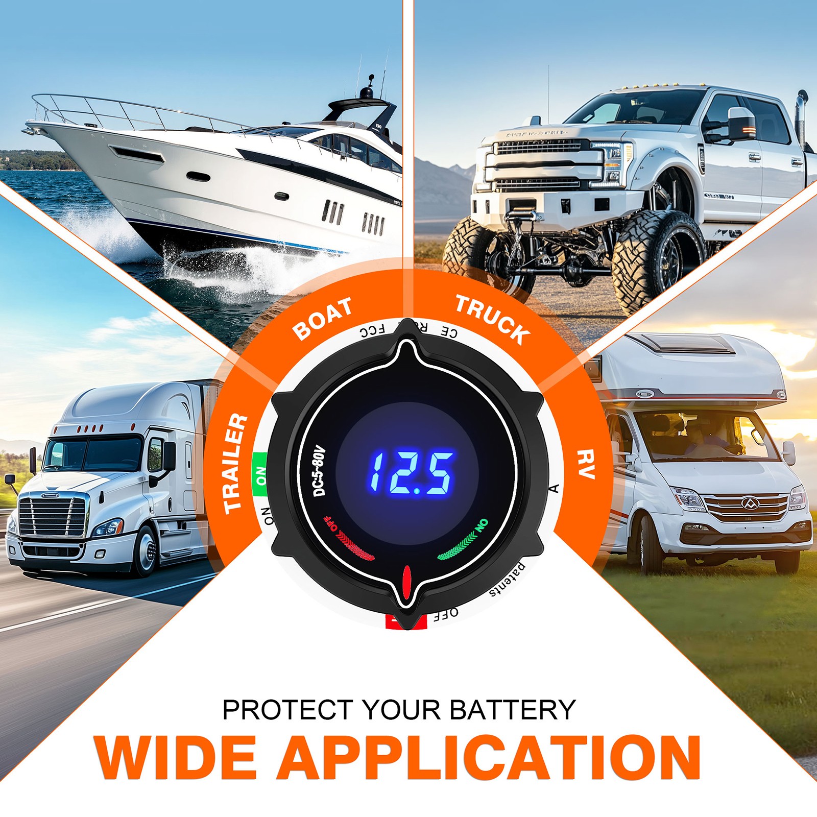 Battery Disconnect Switch with Voltmeter, DC 5-80V On Off Kill Switch RV Marine