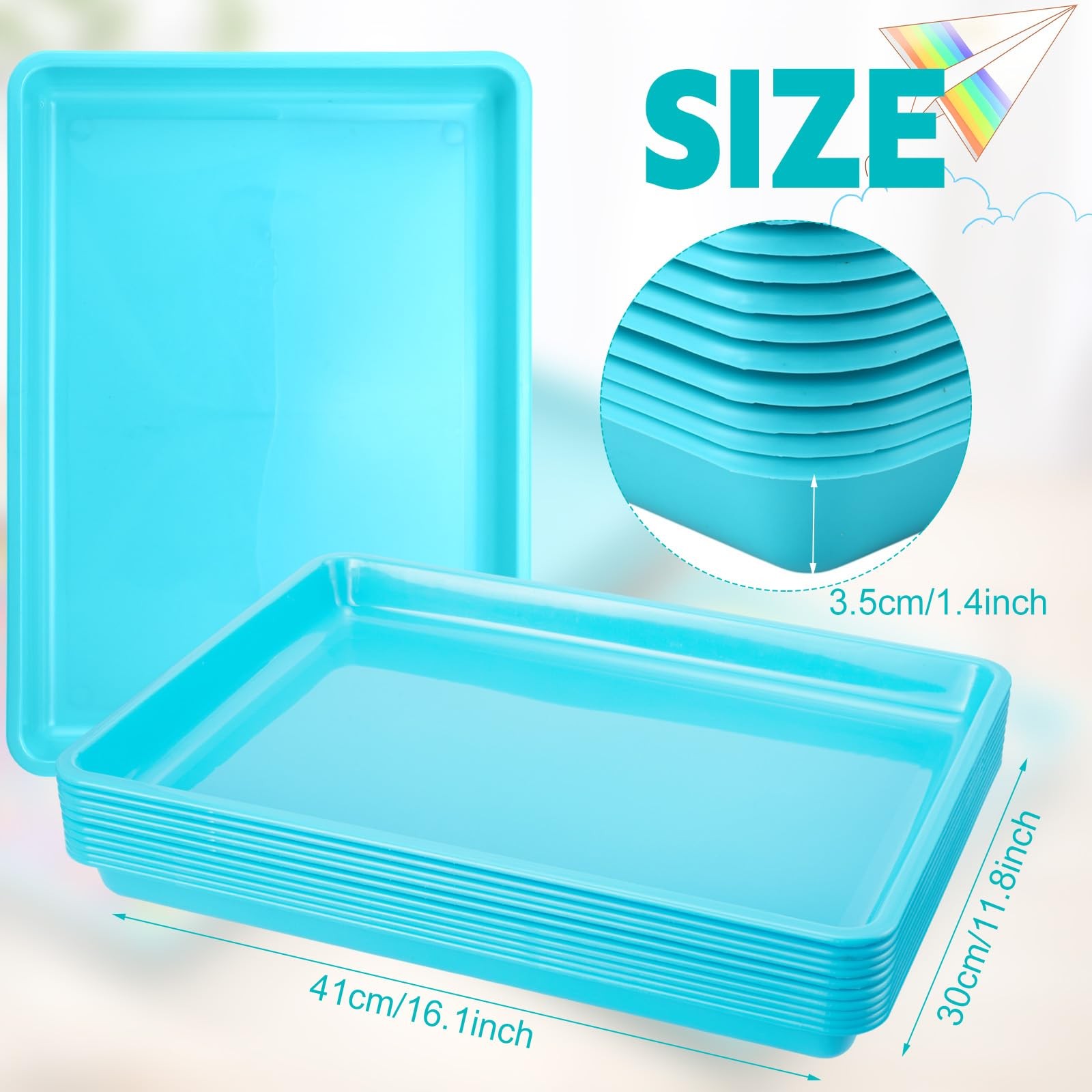 Hoteam 10 Pack Turn in Trays Classroom 16.14 x 11.81 x 1.38 Inch, Light Blue
