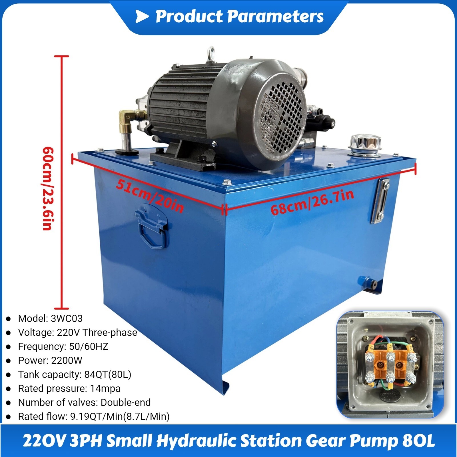 220V 3PH Double-end Valves Small Hydraulic Station Gear Pump 80L 2200W 14mpa
