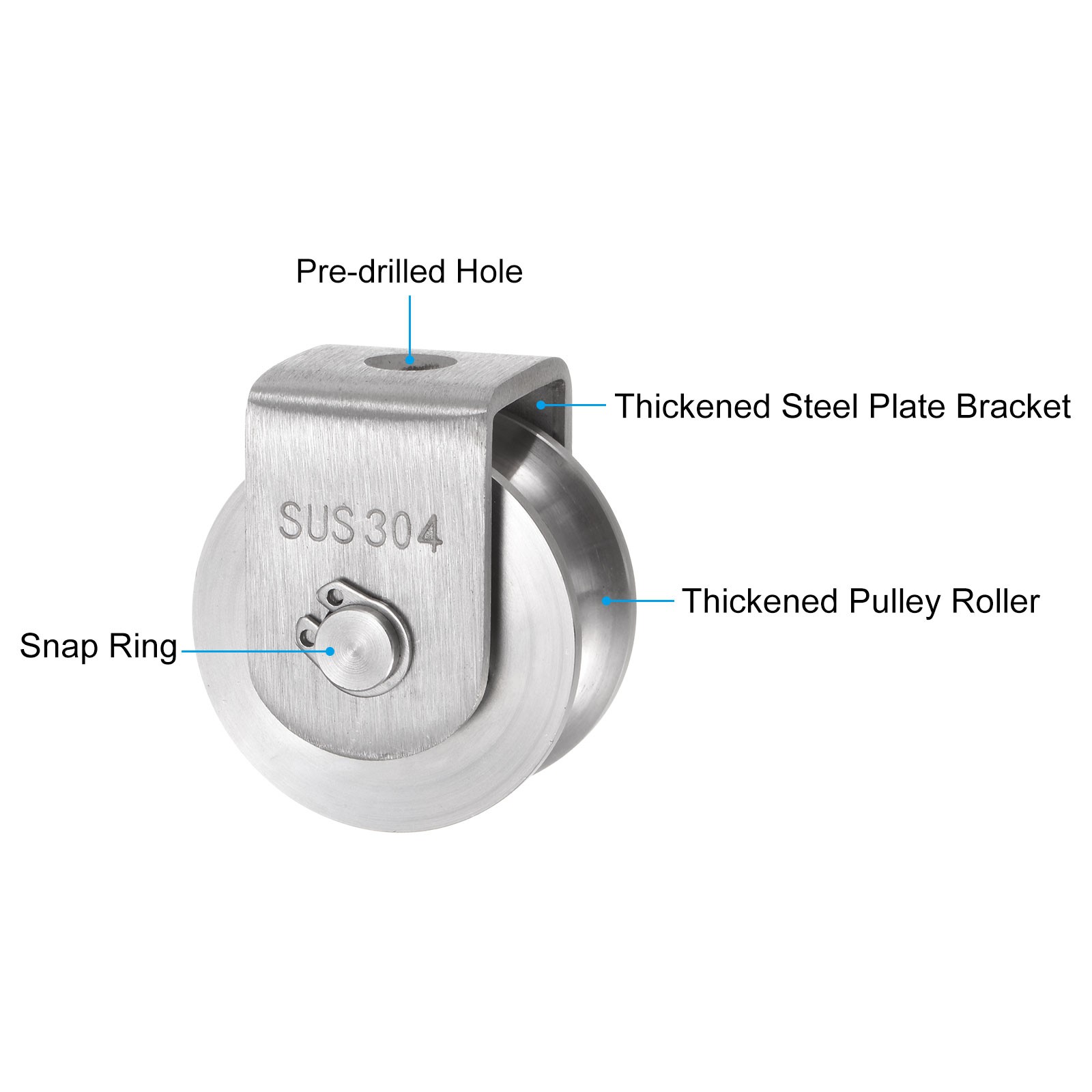 U Groove Wheel Pulley 304 Stainless Steel 1.9″ Dia Loading 880lbs Width 0.62″