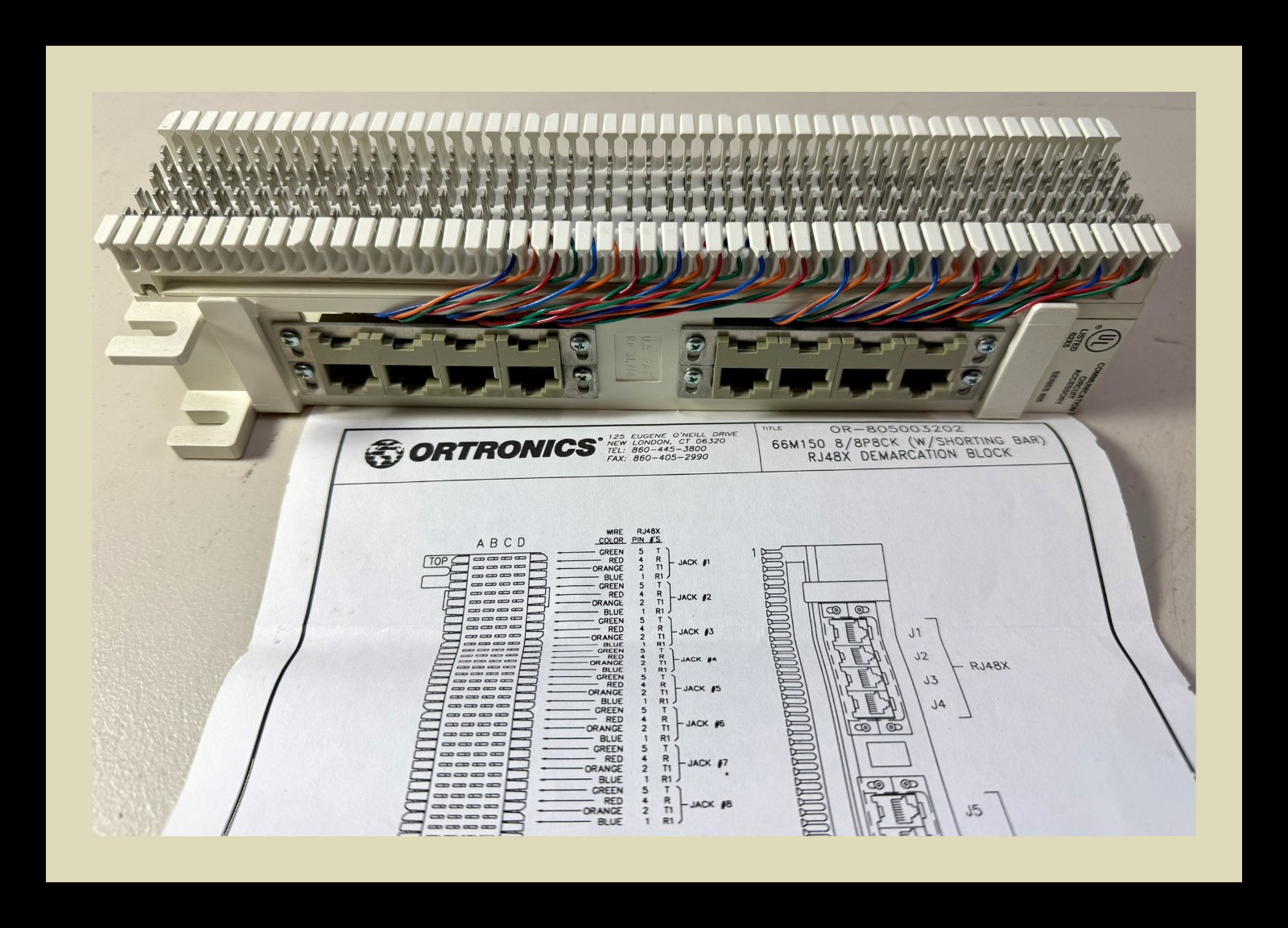 ORTRONICS OR-805003202 S66M150 8/8P8CK T1-Network Interface Block w/Shorting Bar