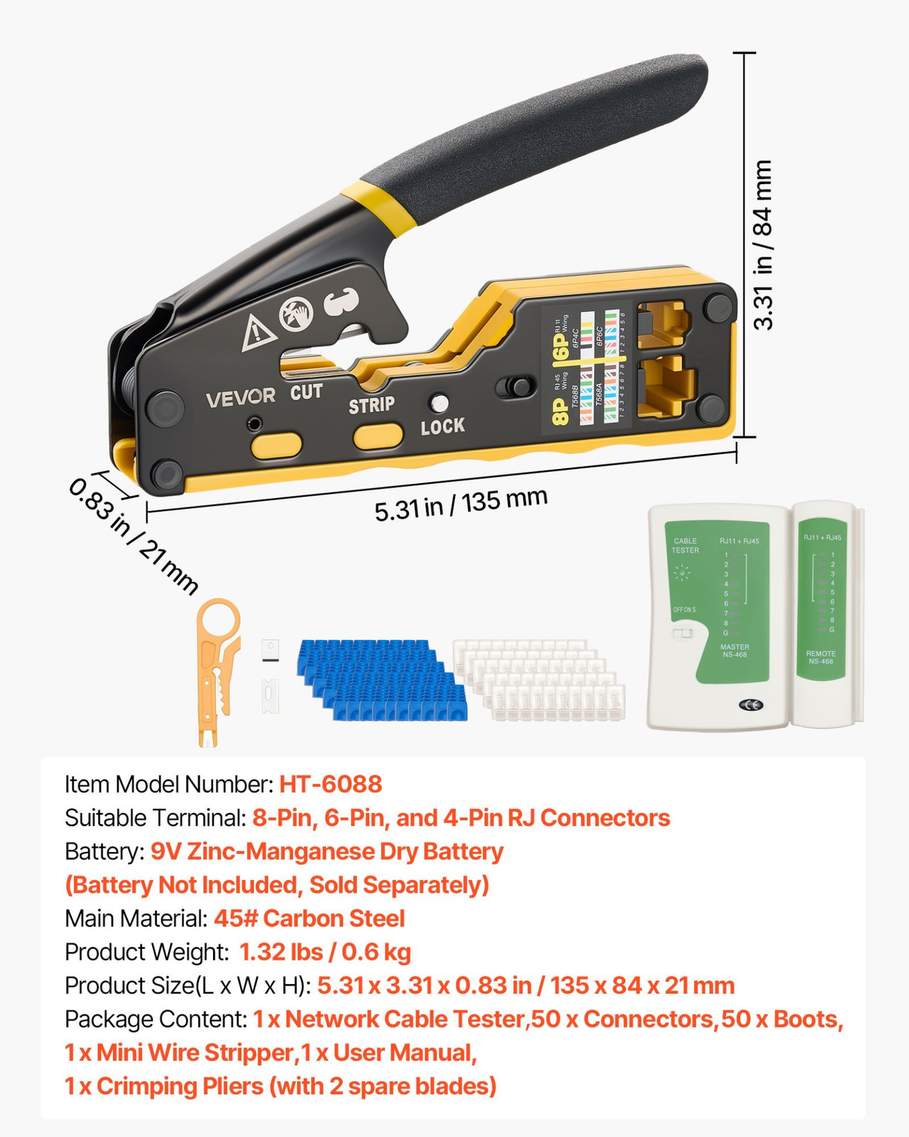 RJ45 RJ11 RJ12 Crimping Tool Kit Ethernet Crimper w/ Tester Plugs
