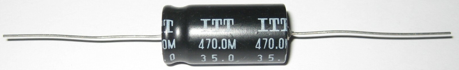 5 X ITT 470 uF Axial Electrolytic Capacitor – 35 V DC – 13 mm Diameter – 105 C