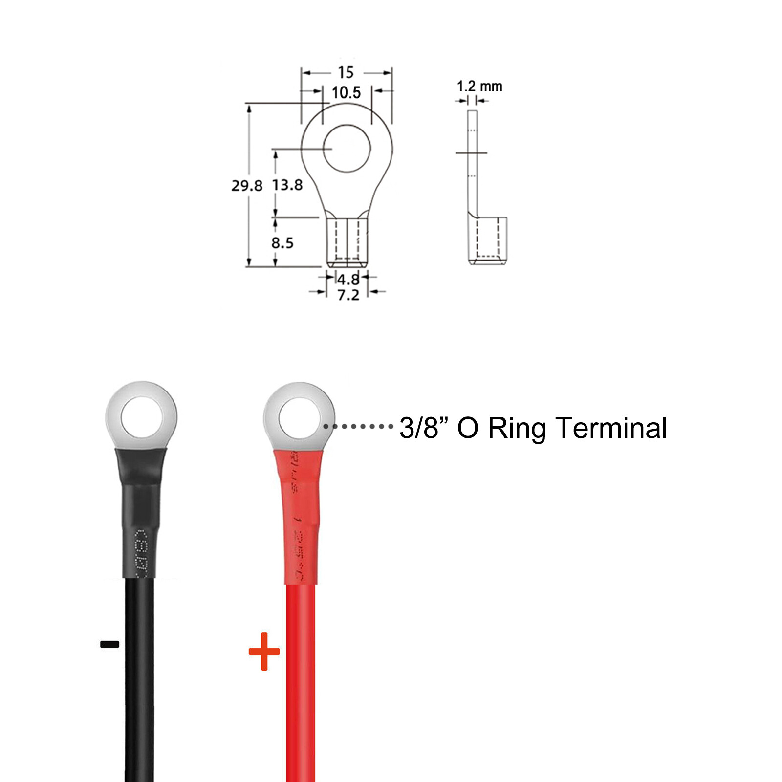 10 AWG Battery Cable 3/8″ O Ring Terminal PV Wire Inverter Solar Car Marine RV
