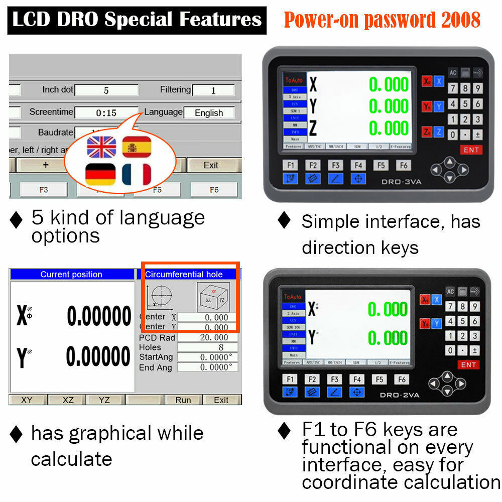 2 /3 Axis LCD DRO + Linear Scales Digital Readout Kit for Milling Lathe Machine