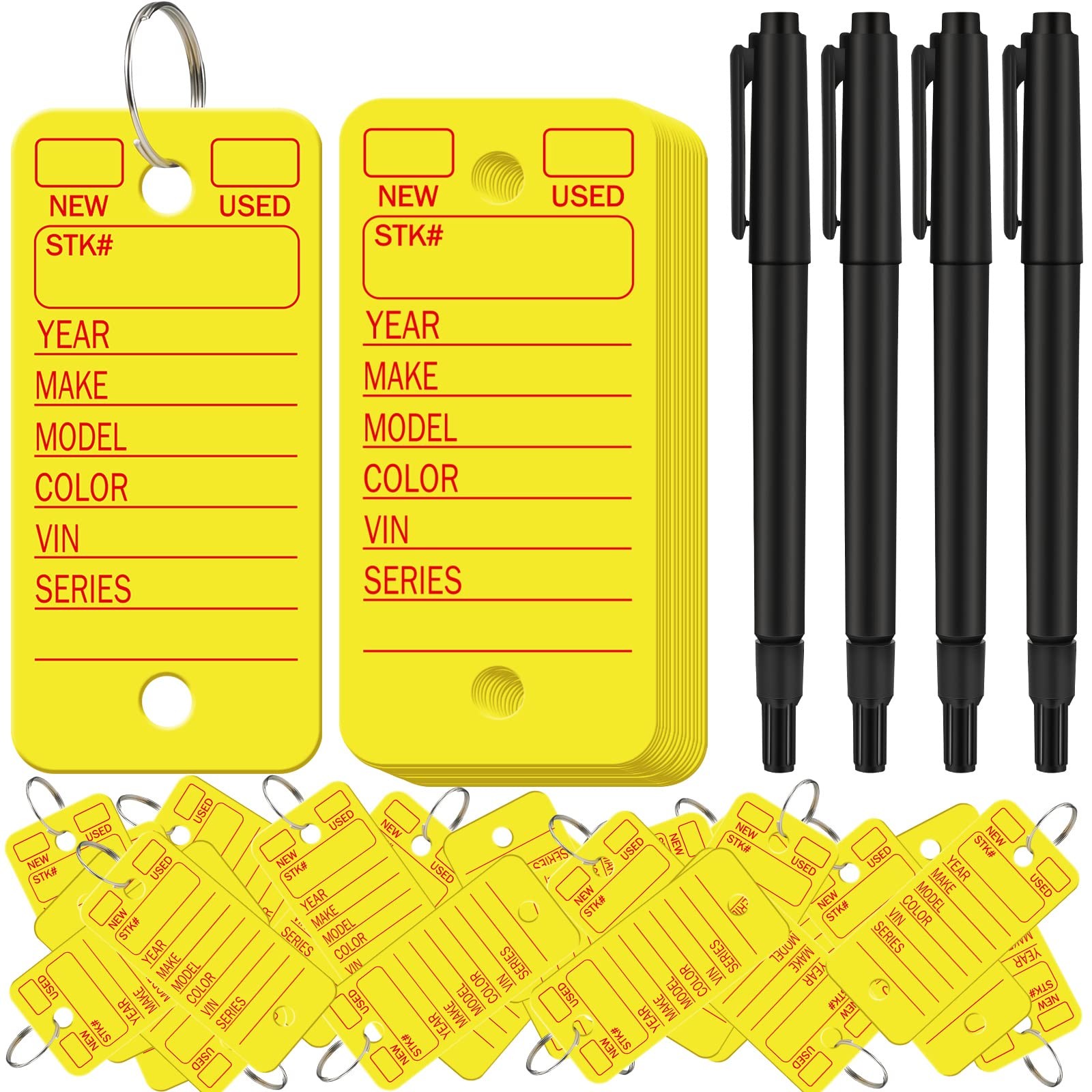 Gersoniel 500 Pcs Yellow Car Key Tags with Rings, Labels, and 4 Pens for Office,