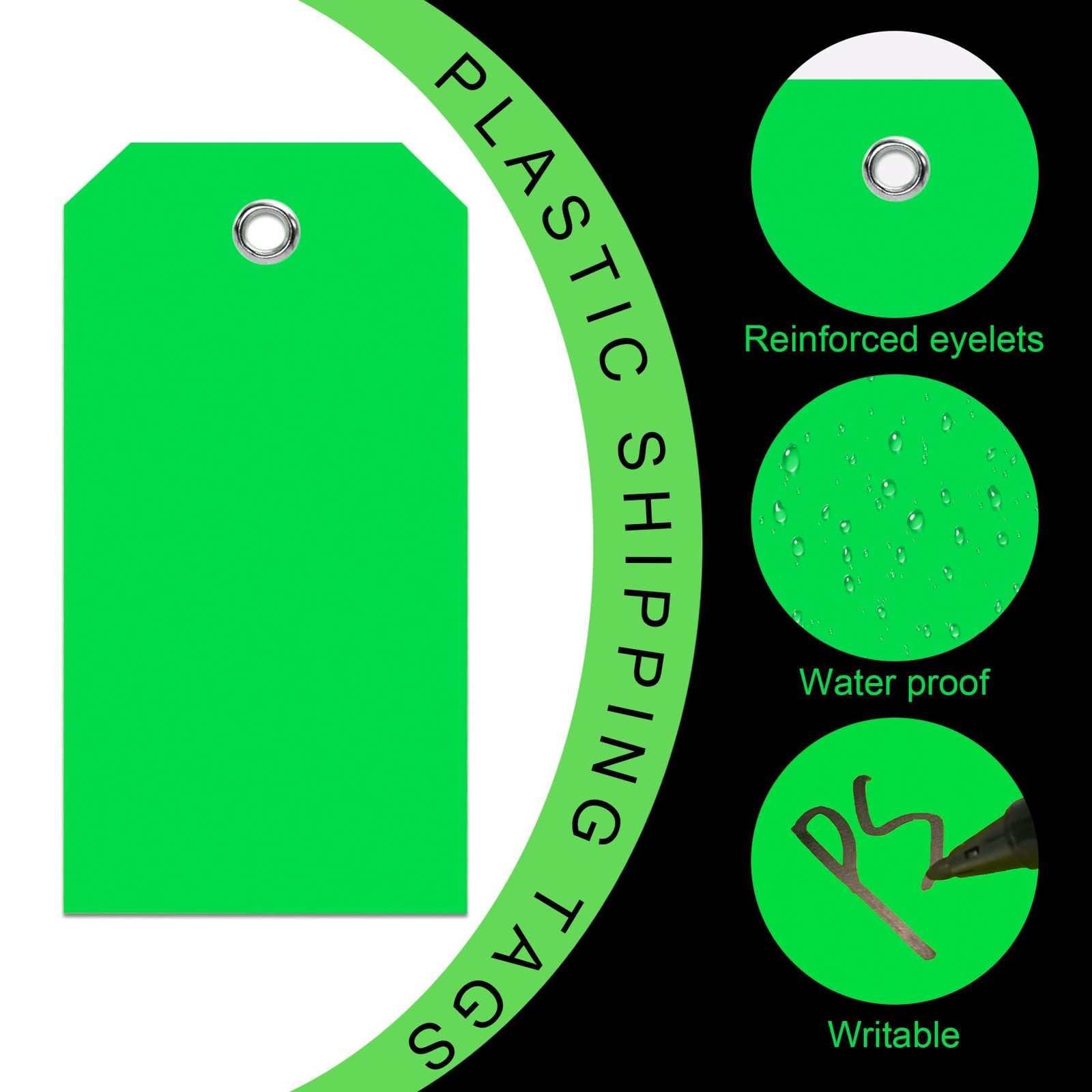 100 Pieces Plastic Shipping Tags with Reinforced Wire Blank 2.36 x 4.7, Green