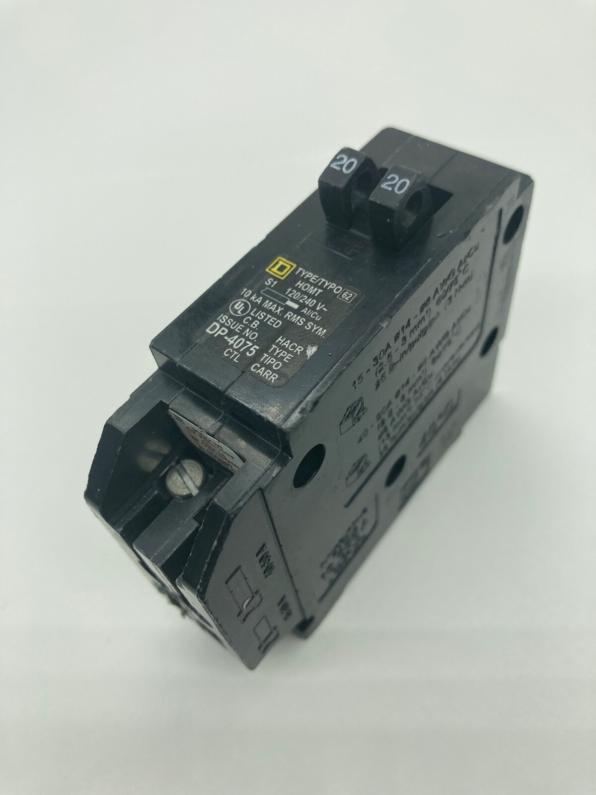 HOMLINE HOMT2020 Two 1 Pole 20 Amp 120V HOMT Tandem Plug In Twin Circuit Breaker
