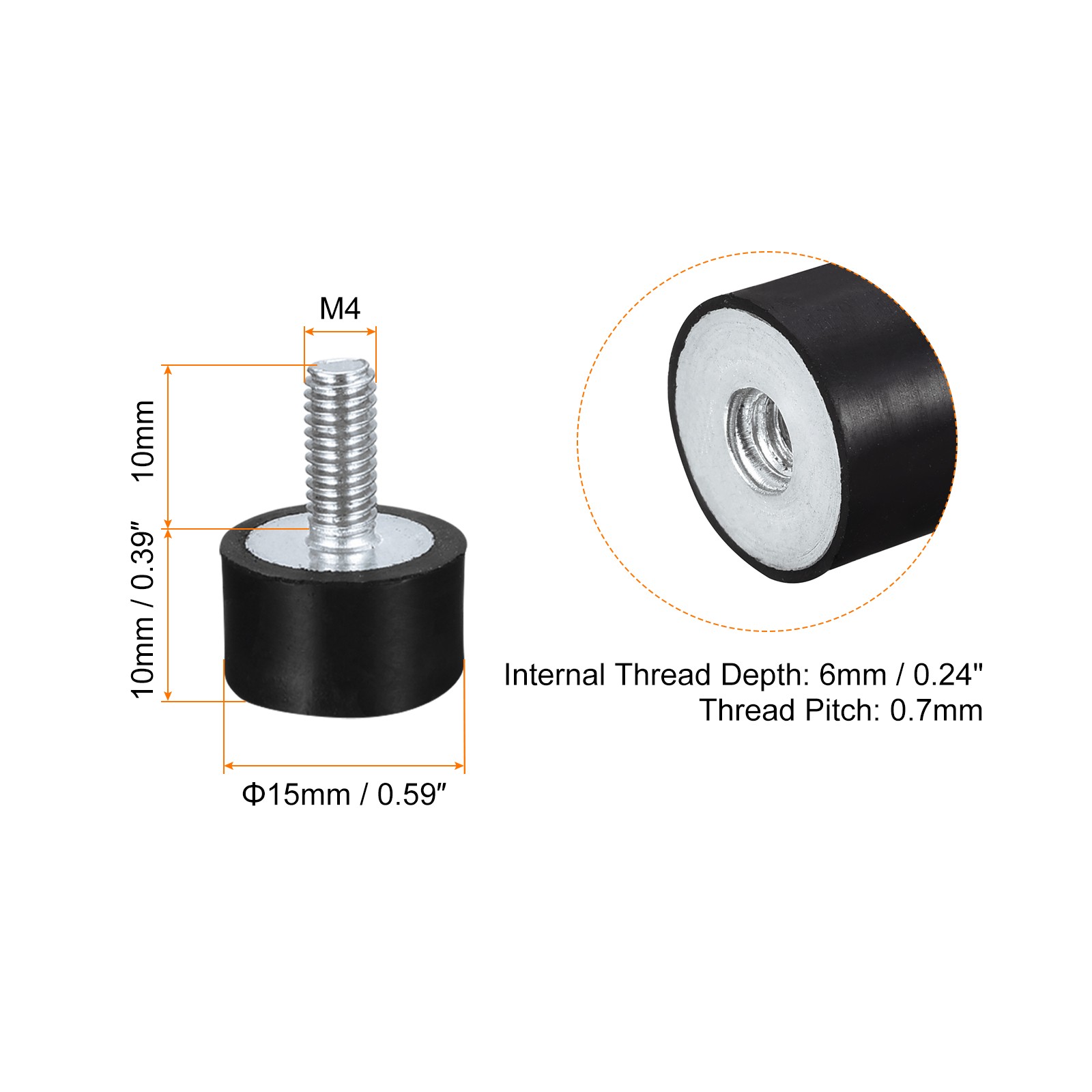 12pcs Rubber Mounts M4 Male Female Vibration Isolator Shock Absorber D15mmxH10mm