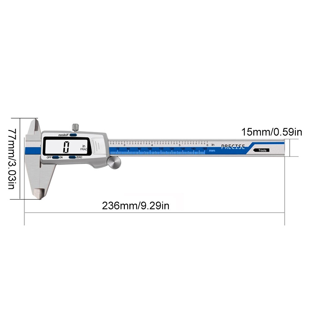 Digital Display Vernier Caliper 150mm Fraction/MM/Inch Caliper Stainless Steel